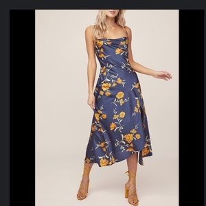 Astr the Label Gaia Midi Dress in Dark Teal Gold Floral